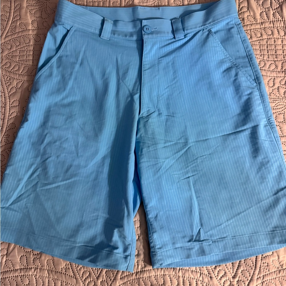 Under Armour Aqua Blue and White Pinstriped Men's Flat Front Shorts